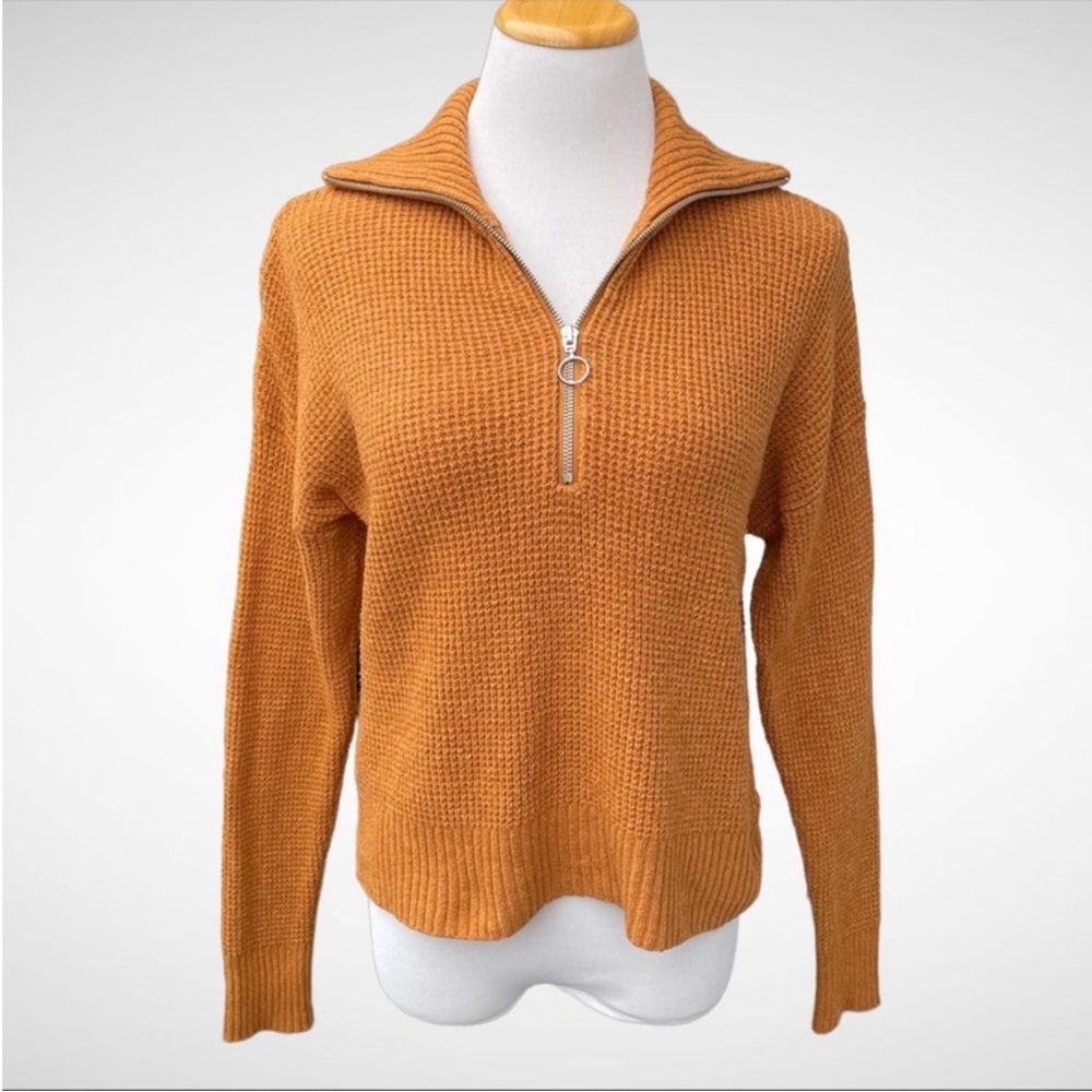 William Rast Quarter-Zip Knit Cropped Sweater Long-Sleeves